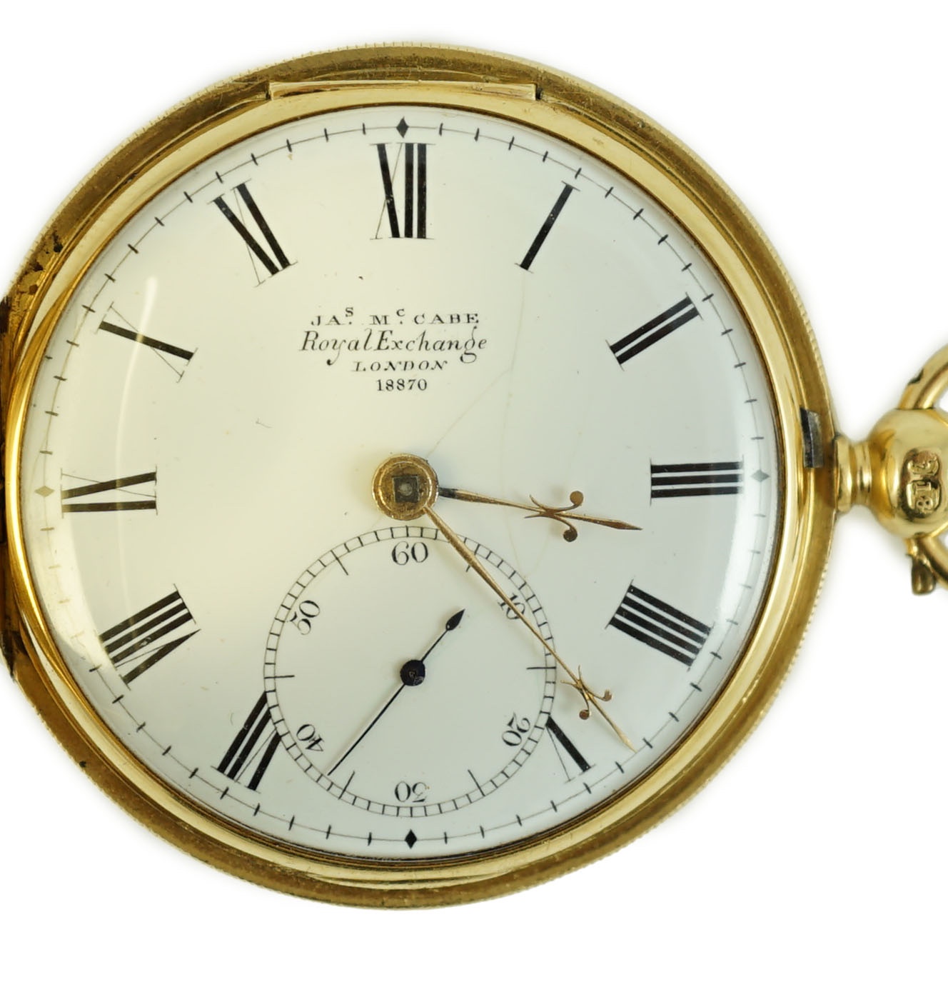 A Victorian engine turned 18ct gold hunter keywind pocket watch, by James McCabe, Royal Exchange, London